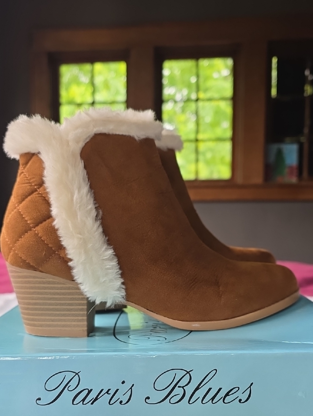 Paris Blues Tan Faux-Suede Faux-Fur Ankle Booties